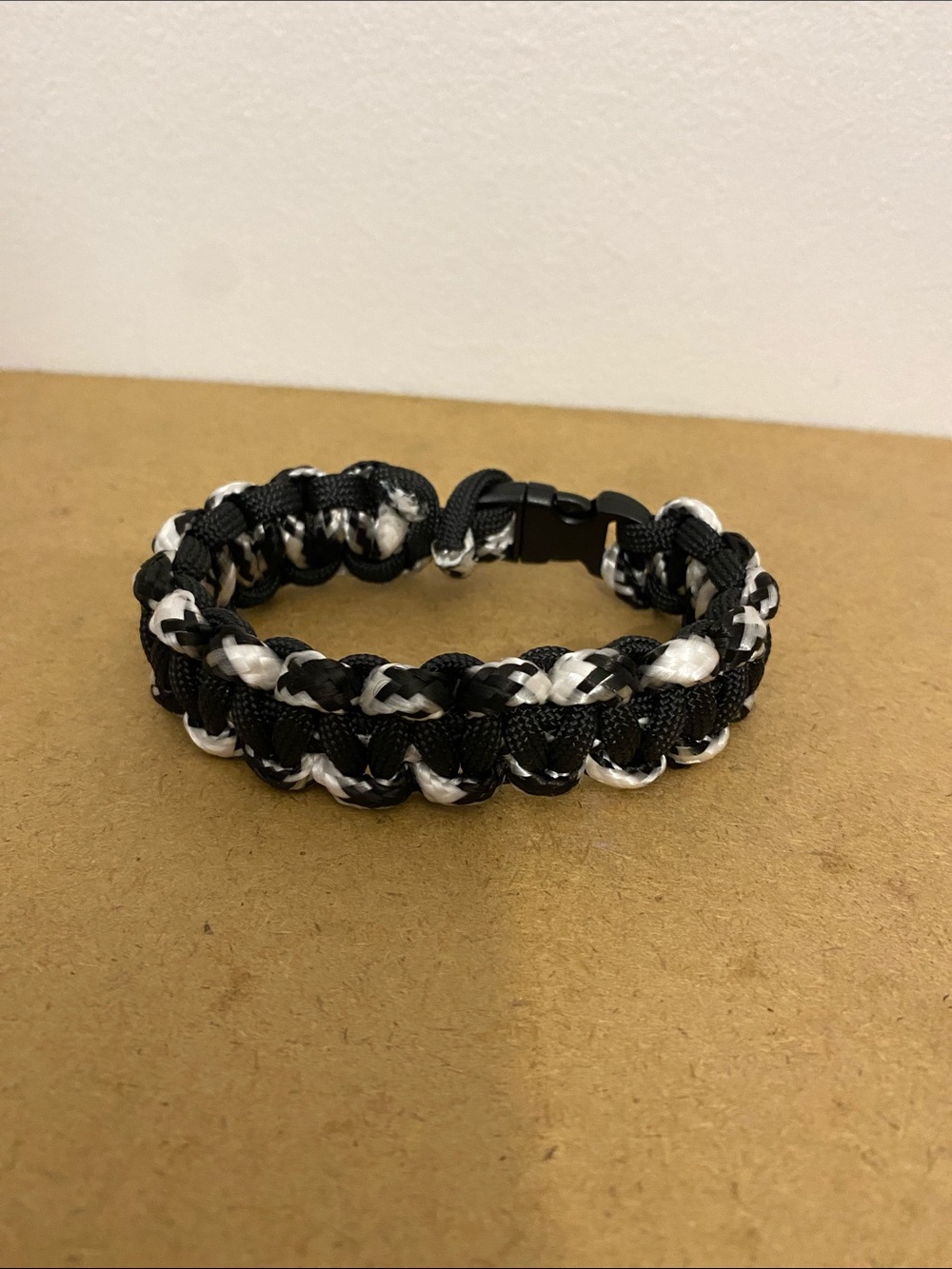 Men's Black & White Braided Paracord Bracelet with Snap Closure